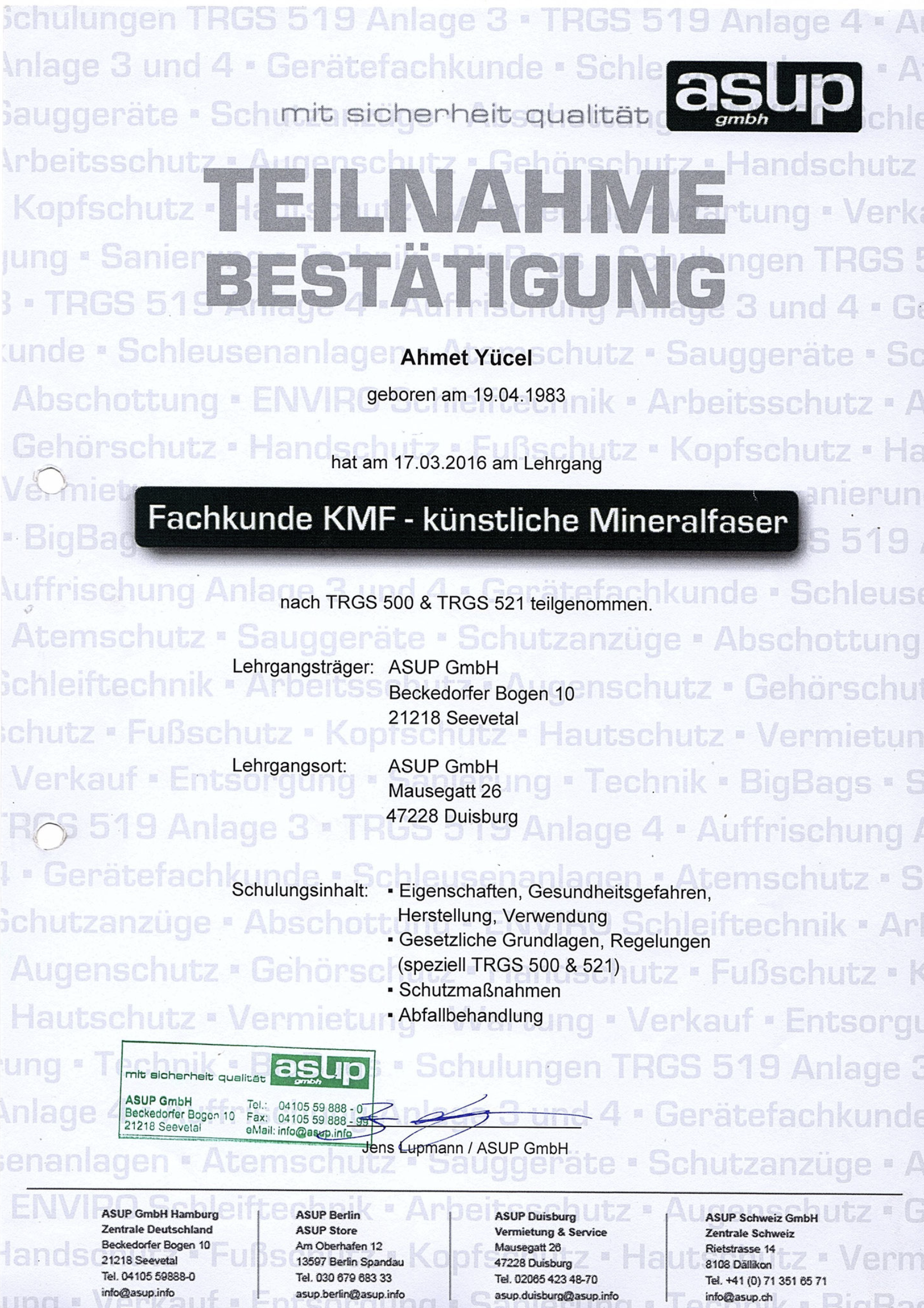 Zertifikat AKANT Umwelt GmbH